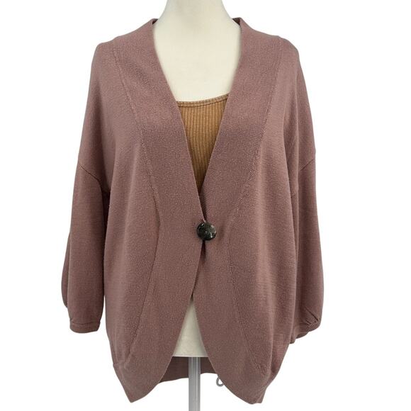 Ann Taylor Cardigan Sweater WMNS L Pink Champagne Knit One-Button Drop Shoulder - Picture 1 of 4